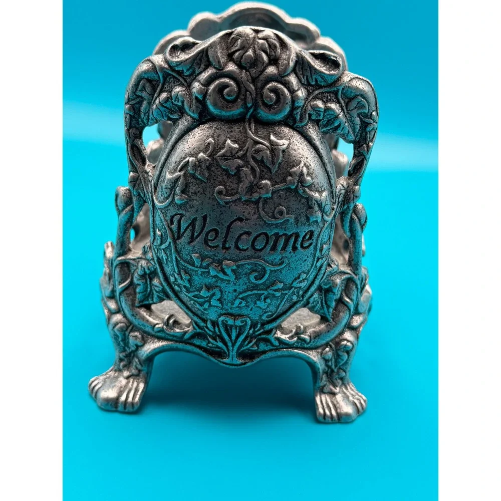 Carson  Welcome Candle Jar Holder 1997 Large Round Pewter